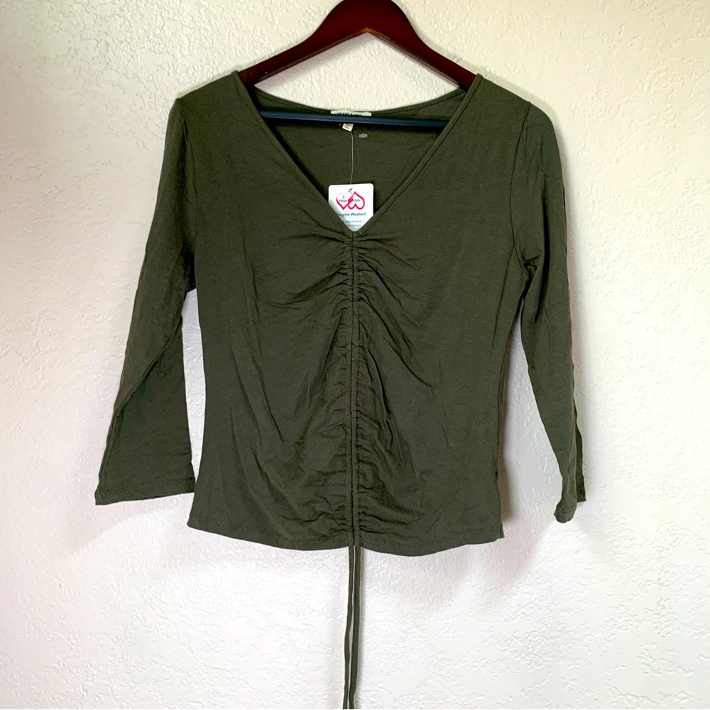 Heart & Hips Shirt Womens Large Olive Green Long Sleeve Top Cinch Drawstring